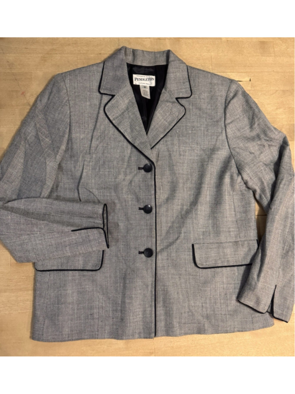Pendleton Women’s Silk Wool Blend Blazer Black And White Piping Jacket Sz 10
